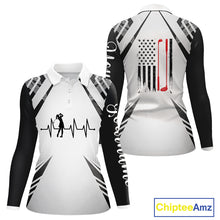 Load image into Gallery viewer, Black &amp; White Golf Heartbeat US Flag Golf Polo Shirts for Women Custom Patriotic ladies golf attire NQS11754