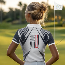 Load image into Gallery viewer, Black &amp; White Golf Heartbeat US Flag Golf Polo Shirts for Women Custom Patriotic ladies golf attire NQS11754