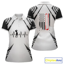 Load image into Gallery viewer, Black &amp; White Golf Heartbeat US Flag Golf Polo Shirts for Women Custom Patriotic ladies golf attire NQS11754