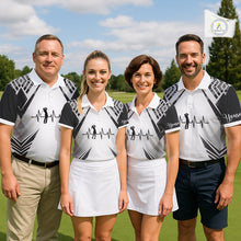 Load image into Gallery viewer, Black &amp; White Golf Heartbeat US Flag Golf Polo Shirts for Women Custom Patriotic ladies golf attire NQS11754