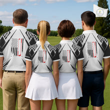 Load image into Gallery viewer, Black &amp; White Golf Heartbeat US Flag Golf Polo Shirts for Women Custom Patriotic ladies golf attire NQS11754