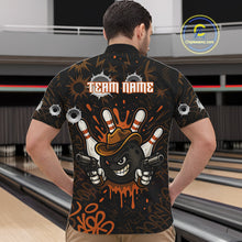 Load image into Gallery viewer, Funny Black and Orange Bowling Cowboy gun Men bowling polo, 1/4 zip shirts Custom bowling team jersey NQS10688