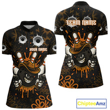 Load image into Gallery viewer, Funny Black &amp; Orange Bowling Cowboy gun Women bowling polo, 1/4 zip shirt Custom bowling team jersey NQS10688