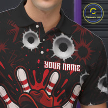 Load image into Gallery viewer, Funny Black and Red Bowling Cowboy gun Men bowling polo, 1/4 zip shirts Custom bowling team jersey NQS10690