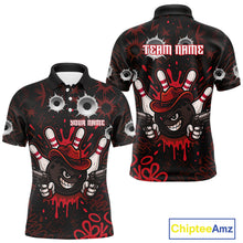 Load image into Gallery viewer, Funny Black and Red Bowling Cowboy gun Men bowling polo, 1/4 zip shirts Custom bowling team jersey NQS10690