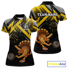 Load image into Gallery viewer, Custom Funny Turkey Bowling Jersey Black &amp; Yellow Thanksgiving Bowling Team Women Polo, 1/4 Zip Shirt NQS10900