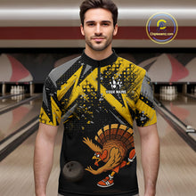 Load image into Gallery viewer, Custom Funny Turkey Bowling Jersey Black and Yellow Thanksgiving Bowling Team Men Polo, 1/4 Zip Shirt NQS10900
