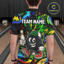 Load image into Gallery viewer, Green graffiti pattern Funny Bowling polo, quarter zip shirts for men custom Bowling team jerseys NQS11079