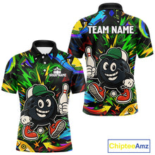 Load image into Gallery viewer, Green graffiti pattern Funny Bowling polo, quarter zip shirts for men custom Bowling team jerseys NQS11079