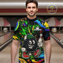 Load image into Gallery viewer, Green graffiti pattern Funny Bowling polo, quarter zip shirts for men custom Bowling team jerseys NQS11079