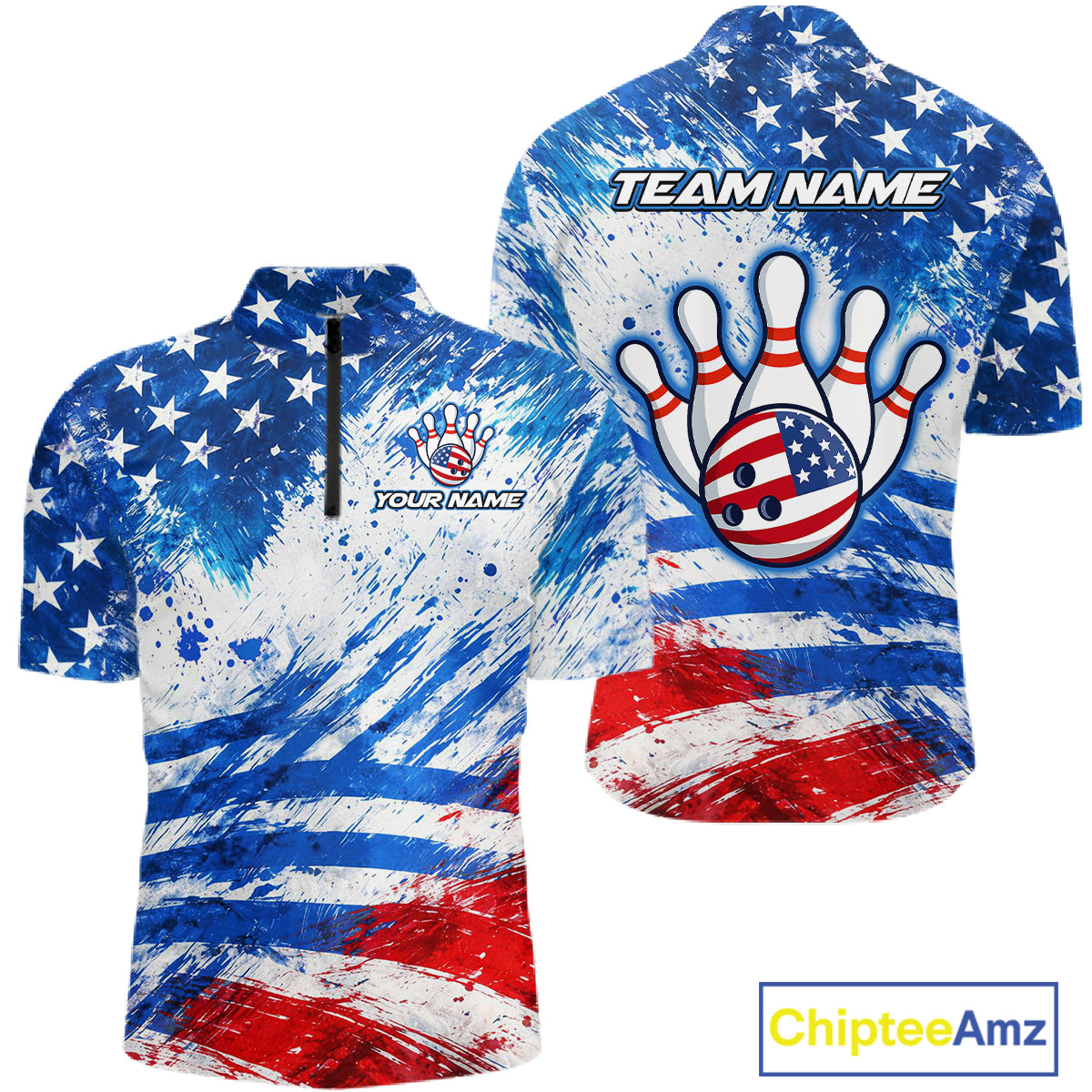 Red, White and Blue American Flag Bowling Shirts For Men Custom patriotic Team Bowling Jerseys NQS11505