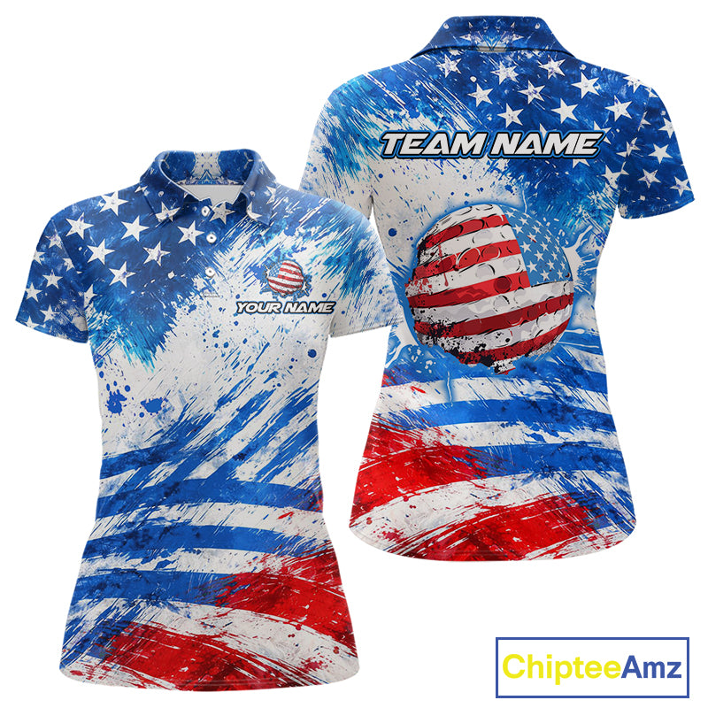 Red, White and Blue American Flag Golf Polo Shirts For Ladies Custom patriotic Team womens golf tops NQS11506