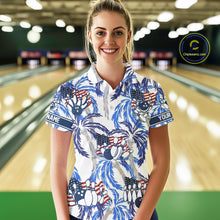 Load image into Gallery viewer, Blue Palm tropical pattern American Flag Bowling shirts For Women custom bowling team jerseys NQS11097