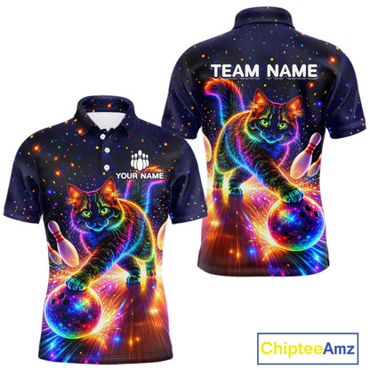 Personalized Bowling Shirts for Men Custom Cat Team Bowling Apparel, Colorful Neon bowling shirts NQS11517