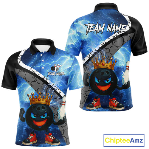 Funny King Crown Bowling Blue Lightning Thunder Bowling Shirts for Men Custom Bowling Team Jersey NQS10928