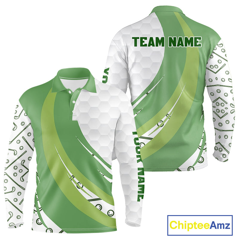 White and Green Golf pattern polo golf shirt for men Custom men's golf outfit, unique golf gifts NQS11107