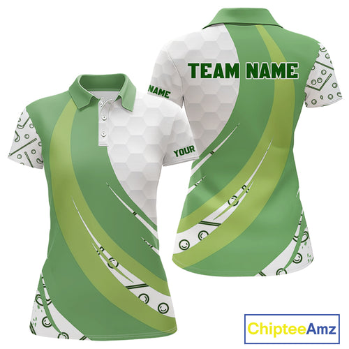 White and Green Golf pattern polo golf shirt for Women Custom ladies's golf outfit, unique golf gifts NQS11107