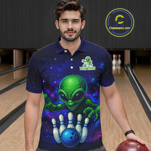 Load image into Gallery viewer, Funny Galaxy Alien Bowling Polo, 1/4 Zip Shirt For Men Custom Bowling Team Outfit, Gift For Bowler NQS10729