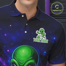Load image into Gallery viewer, Funny Galaxy Alien Bowling Polo, 1/4 Zip Shirt For Men Custom Bowling Team Outfit, Gift For Bowler NQS10729
