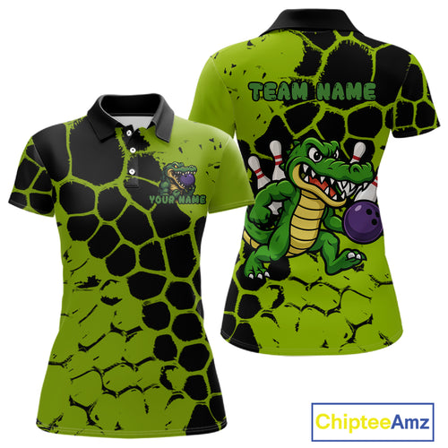 Black and Green Funny Alligator Bowling shirts for Women, Alligator Bowling Team Jersey NQS10739
