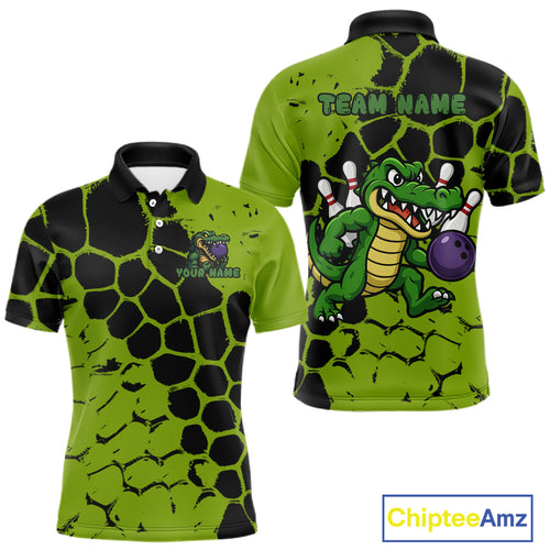 Black and Green Funny Alligator Bowling shirts for Men, Alligator Bowling Team Jersey NQS10739