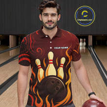 Load image into Gallery viewer, Red Flame Tribal Bowling Polo, Quarter Zip Shirts for Men Custom Team Bowling League Jerseys NQS10747