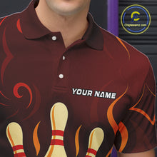 Load image into Gallery viewer, Red Flame Tribal Bowling Polo, Quarter Zip Shirts for Men Custom Team Bowling League Jerseys NQS10747