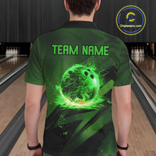 Load image into Gallery viewer, Custom Black and Green Flame Mens Bowling Shirts, Bowling Polo, 1/4 Zip Team Jerseys NQS11130