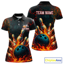Load image into Gallery viewer, Red Flame Bowling Polo, Quarter Zip Shirts for Women Custom Team Bowling Outfit, Gift for Bowlers NQS10752