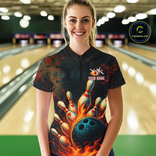 Load image into Gallery viewer, Red Flame Bowling Polo, Quarter Zip Shirts for Women Custom Team Bowling Outfit, Gift for Bowlers NQS10752