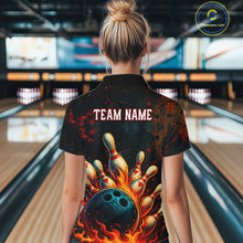 Load image into Gallery viewer, Red Flame Bowling Polo, Quarter Zip Shirts for Women Custom Team Bowling Outfit, Gift for Bowlers NQS10752