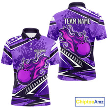 Load image into Gallery viewer, Purple Camo Flame Bowling Shirts For Men Custom Bowling Team Jerseys NQS10754