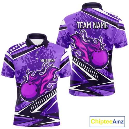 Purple Camo Flame Bowling Shirts For Men Custom Bowling Team Jerseys NQS10754