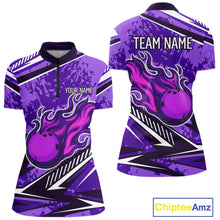 Load image into Gallery viewer, Purple Camo Flame Bowling Shirts For Women Custom Bowling Team Jerseys NQS10754