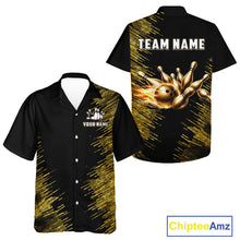 Load image into Gallery viewer, Black and Gold Flame Bowling Hawaiian Shirt Custom Team Bowling jerseys, Gift For Bowlers NQS11342