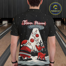 Load image into Gallery viewer, Funny Santa UFO Alien Black Bowling Polo, 1/4 Zip Shirts For Men Custom Christmas Team Bowling Jersey NQS10766
