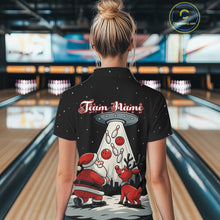 Load image into Gallery viewer, Funny Santa UFO Alien Black Women Bowling Polo, 1/4 Zip Shirts Custom Christmas Team Bowling Jersey NQS10766