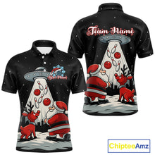 Load image into Gallery viewer, Funny Santa UFO Alien Black Bowling Polo, 1/4 Zip Shirts For Men Custom Christmas Team Bowling Jersey NQS10766