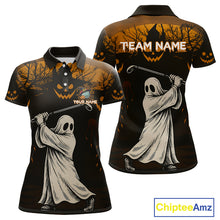 Load image into Gallery viewer, Funny black and orange Ghost Golfer Halloween Golf Polo Shirt For Women Custom golf attire for ladies NQS10767