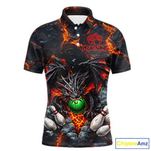 Load image into Gallery viewer, Custom Black And Orange Magma Dragon Bowling Shirts, Dragon Bowling Team Polo, 1/4 zip Jersey For Men NQS11559