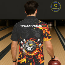 Load image into Gallery viewer, Funny Angry Bowling Button-up Shirt Custom Black and Orange Flame Bowling Hawaiian Team jerseys NQS11683