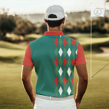 Load image into Gallery viewer, Green, Red and White Christmas argyle pattern Skull Golf Polo Shirt For Men Custom mens golf outfit NQS10770