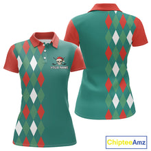 Load image into Gallery viewer, Green, Red &amp; White Christmas argyle pattern Skull Golf Polo Shirt For Women Custom ladies golf outfit NQS10770