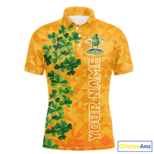 Load image into Gallery viewer, Orange pattern Green clovers St Patrick's Day Bowling Shirts for Men Custom Bowling Team jerseys NQS11696