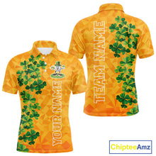 Load image into Gallery viewer, Orange pattern Green clovers St Patrick's Day Mens Golf Polo shirts Custom best golf gifts for men NQS11697