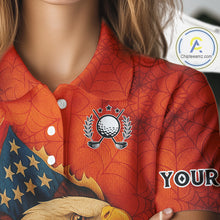 Load image into Gallery viewer, American Flag Eagle Orange spider web Halloween Golf Polo Shirt For Women Custom ladies golf outfit NQS10774