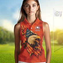 Load image into Gallery viewer, American Flag Eagle Orange spider web Halloween Sleeveless Polo Shirt Custom ladies golf outfit NQS10774