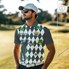 Load image into Gallery viewer, Green argyle pattern lucky shamrock Golf Polo Shirt For Men Custom St. Patrick&#39;s mens golf outfit NQS10775