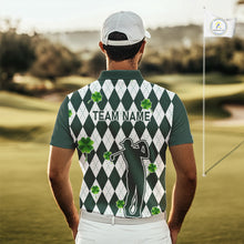 Load image into Gallery viewer, Green argyle pattern lucky shamrock Golf Polo Shirt For Men Custom St. Patrick&#39;s mens golf outfit NQS10775