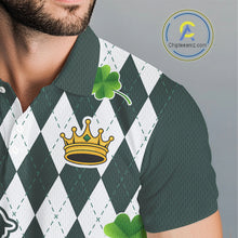 Load image into Gallery viewer, Green argyle pattern lucky shamrock Golf Polo Shirt For Men Custom St. Patrick&#39;s mens golf outfit NQS10775